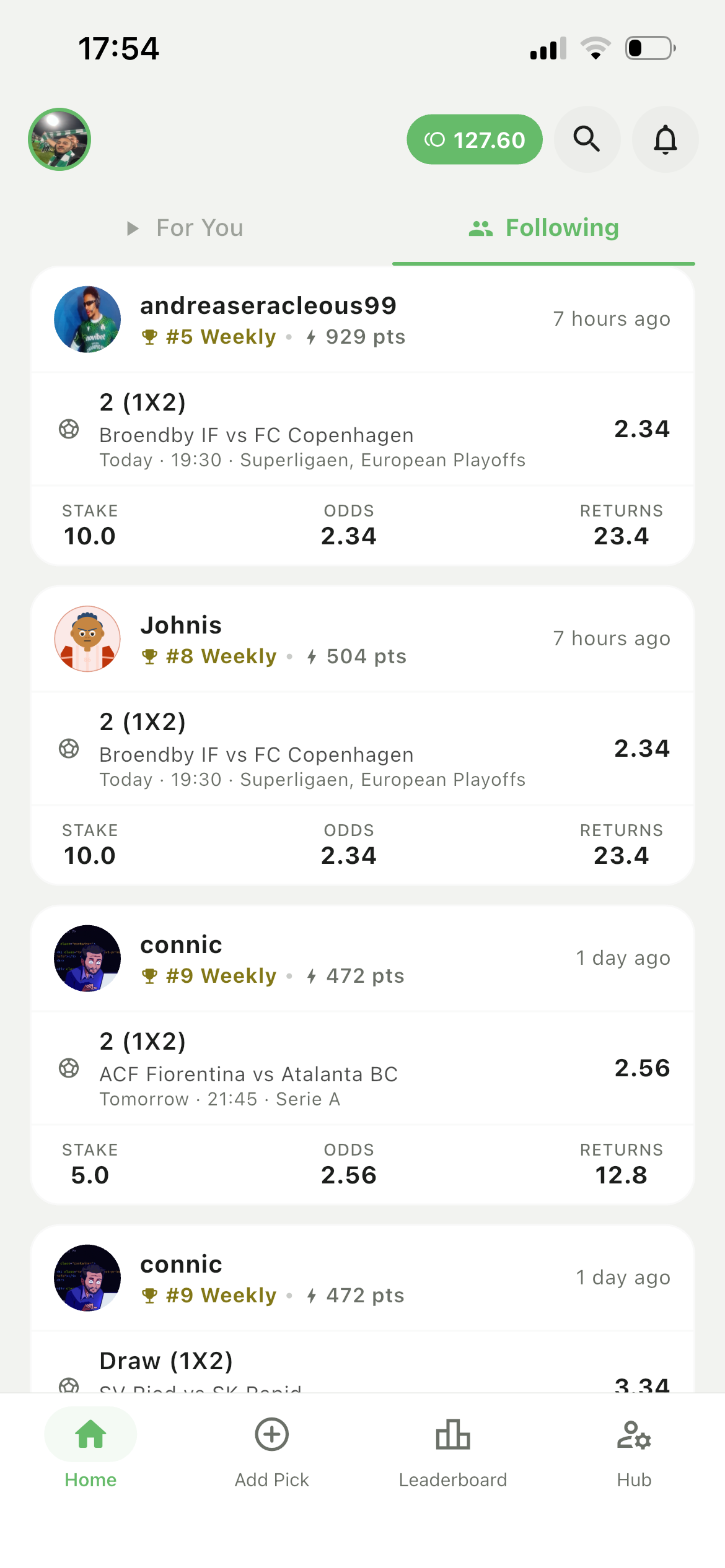 Following Feed Screen